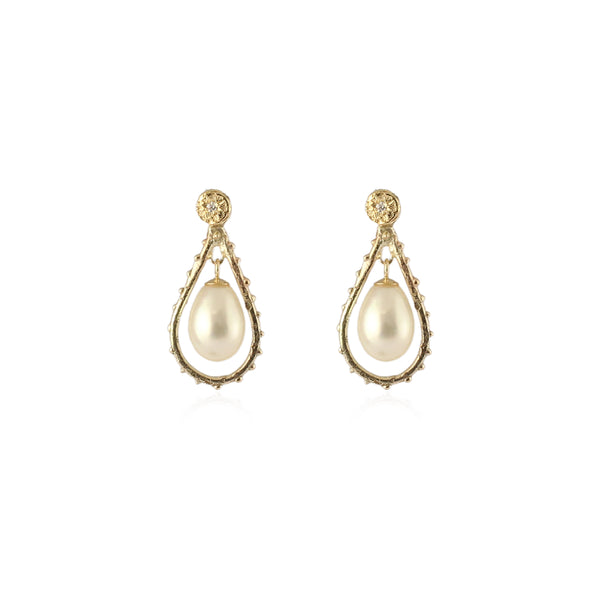 Drop pearl & diamond stud earrings - 9ct gold