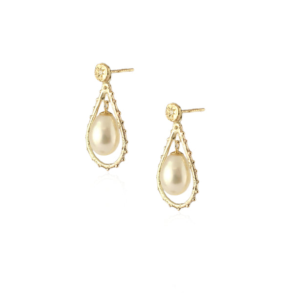 Drop pearl & diamond stud earrings - 9ct gold