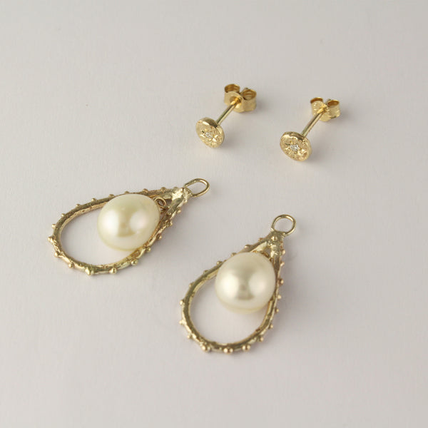 Drop pearl & diamond stud earrings - 9ct gold