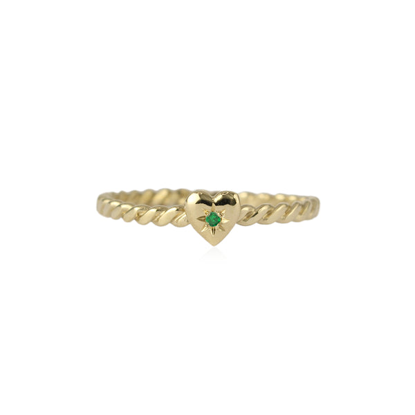 Tiny Heart Ring Gold with Emerald