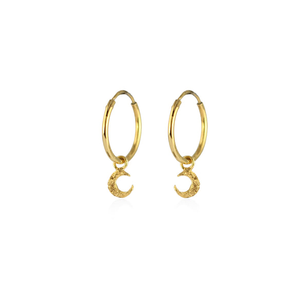 Micro crescent moon hoop earrings