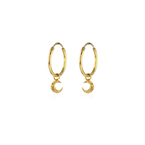 Micro crescent moon hoop earrings