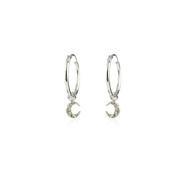 Micro crescent moon hoop earrings