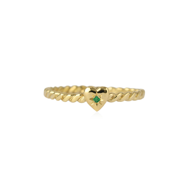 Tiny Heart Ring Gold with Emerald