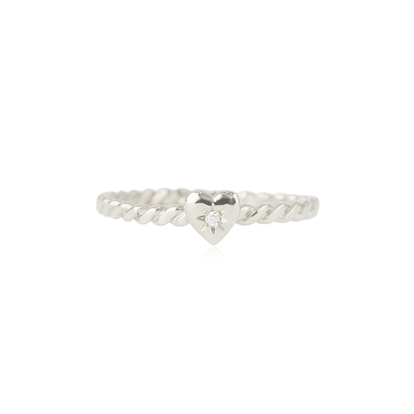 Tiny Heart Ring Silver with Diamond